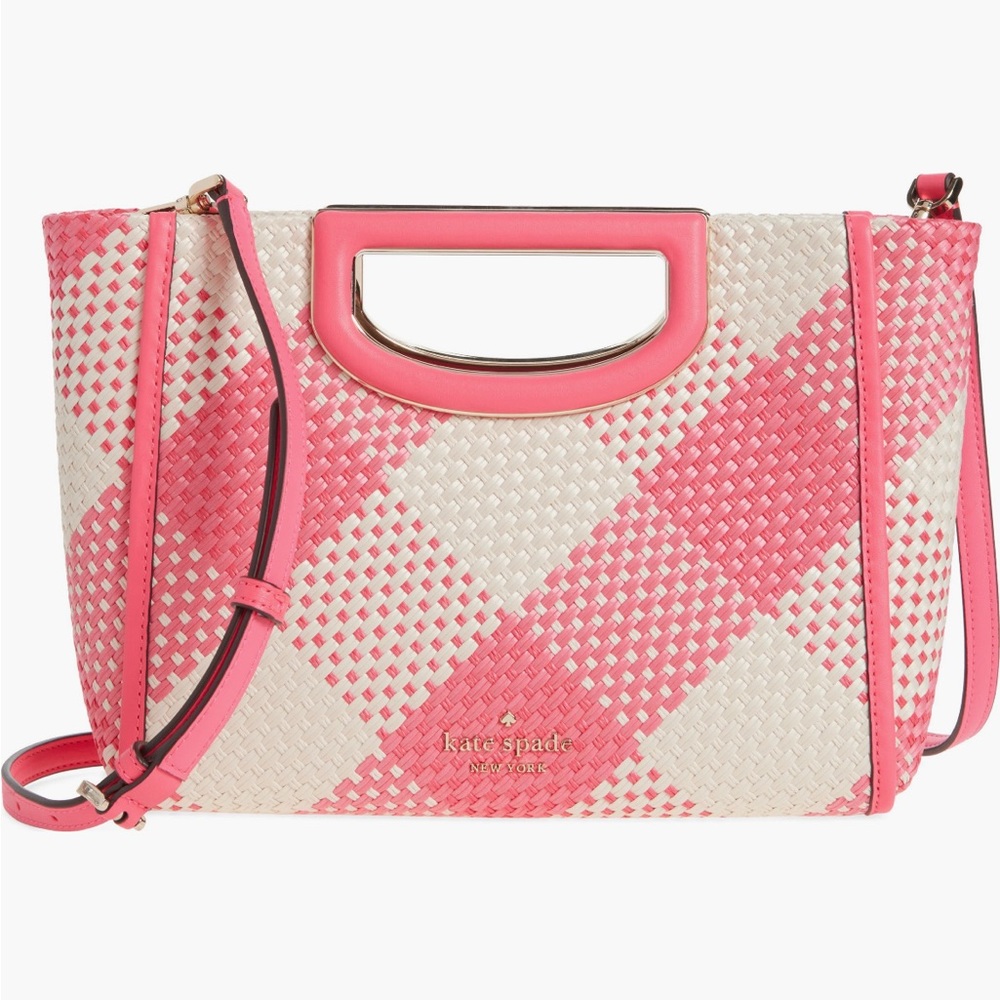 Kate spade woven convertible pink and white clutch bag